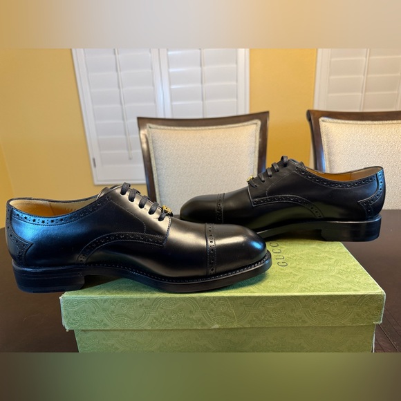 New Gucci GG Logo Star Brogue Lace Up Dress Shoes Black Size UK 12 / US 12.5 - Picture 12 of 16